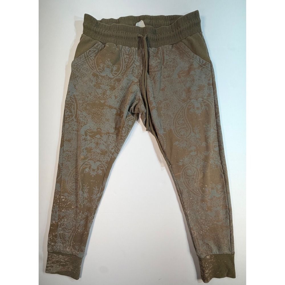 We The Free Free People Paisley Damask Joggers Olive Green Acid Wash Large